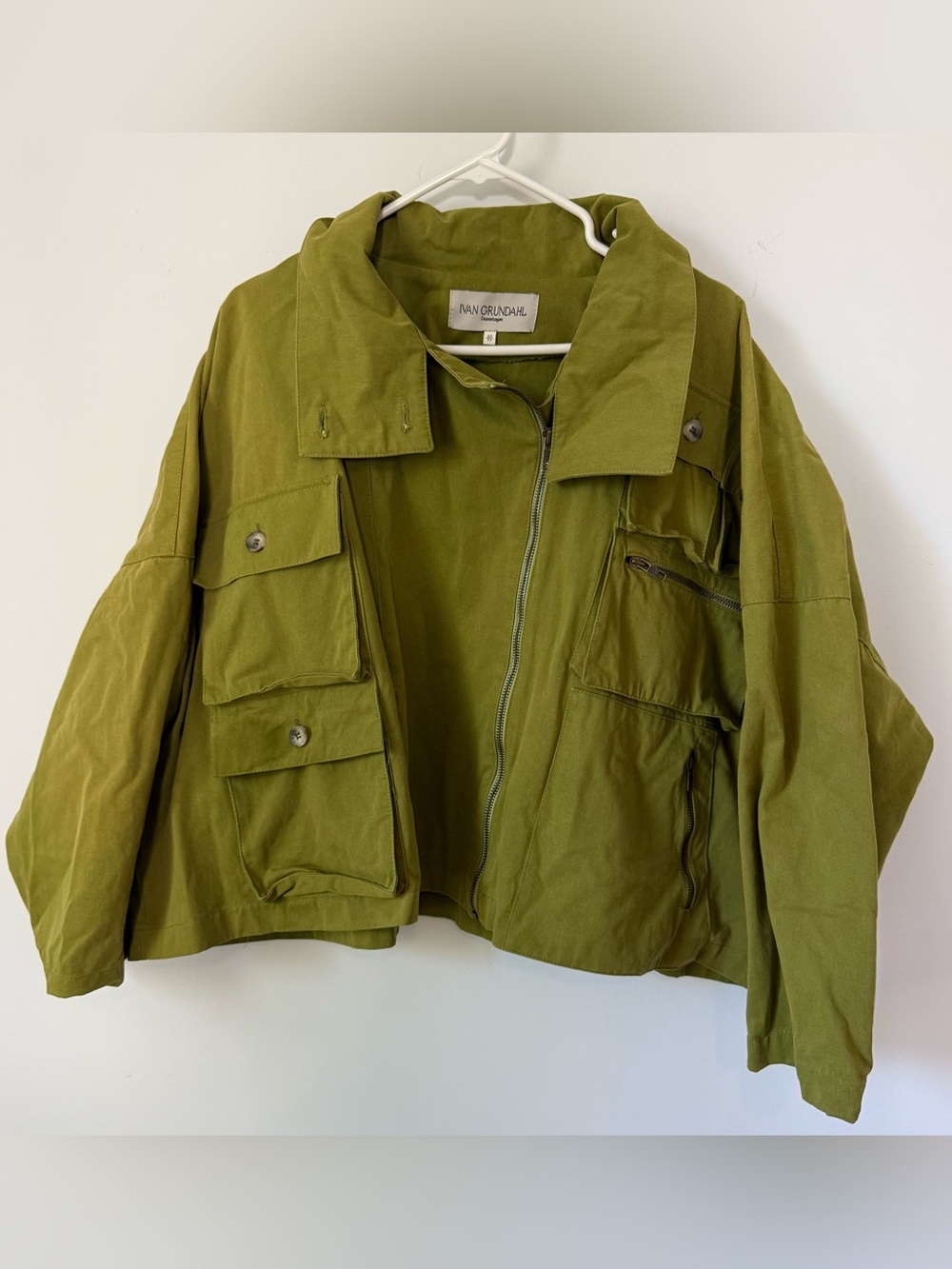 Ivan Grundahl Utility Jacket Green Copenhagen Artsy Zip Up Coat Sz 40 Medium